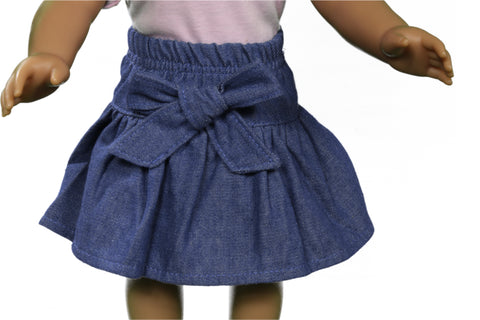 Gathered Denim Skirt with Bow